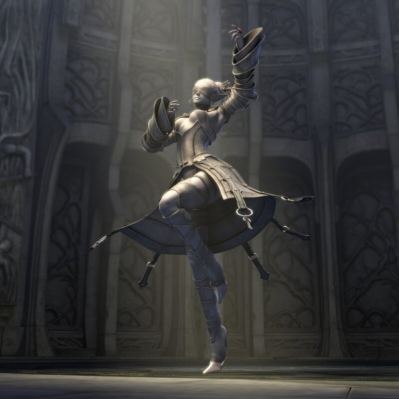 Blindfolded warrior in ornate armor