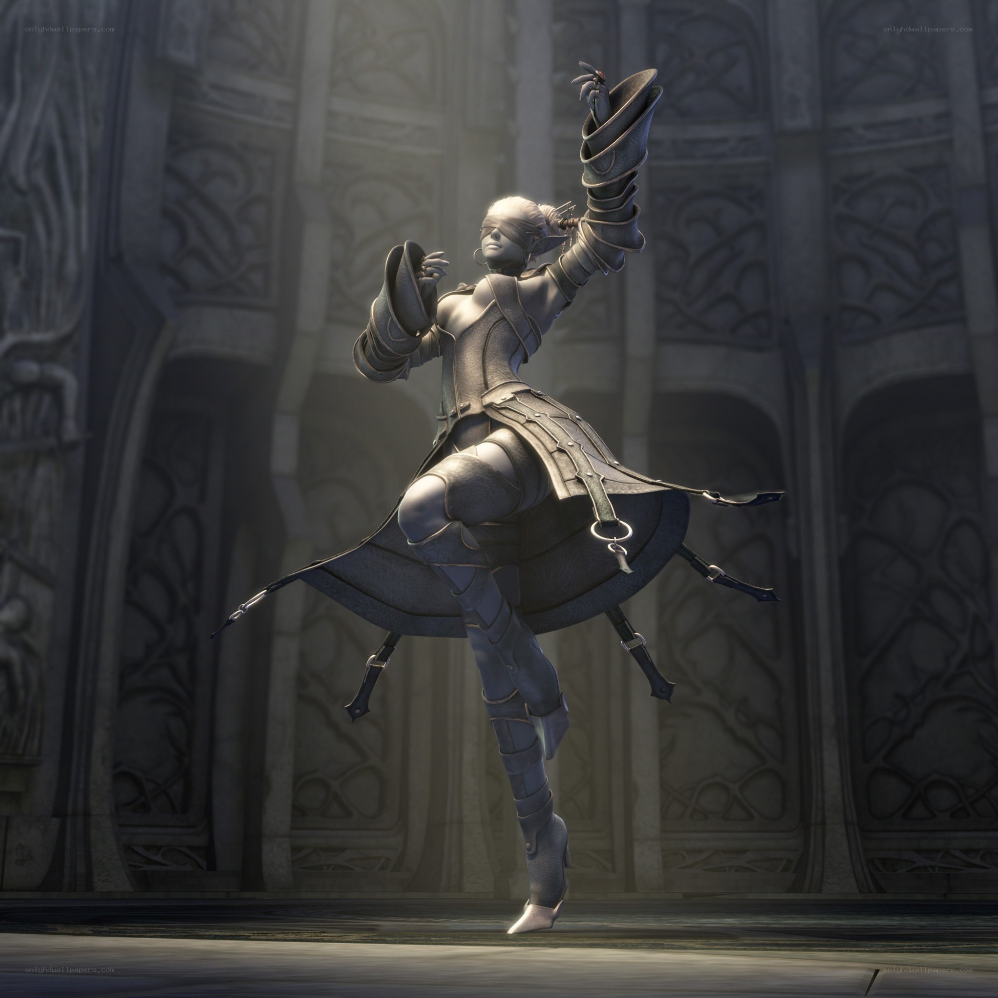 Blindfolded warrior in ornate armor