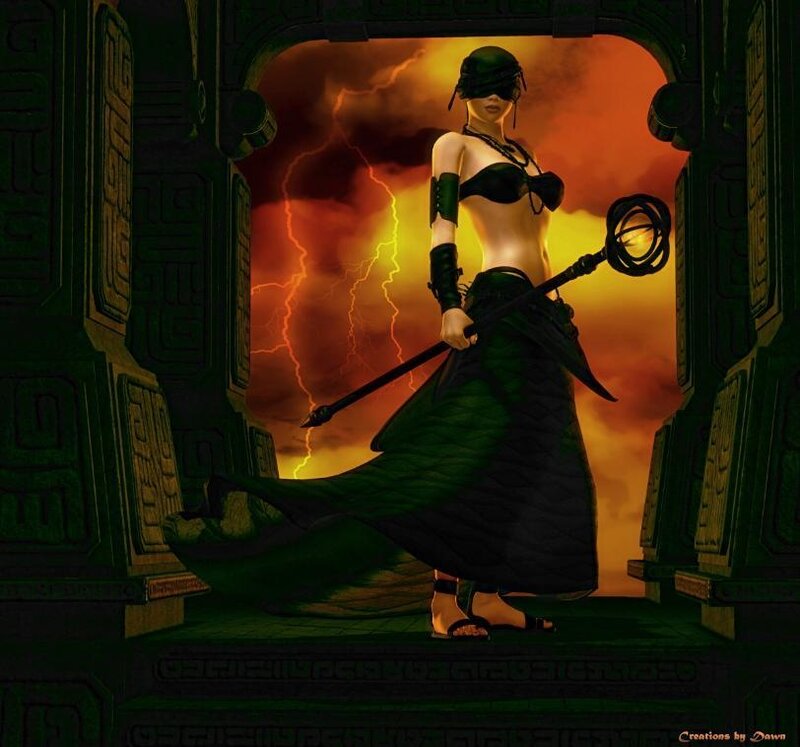 Blindfolded warrior with staff