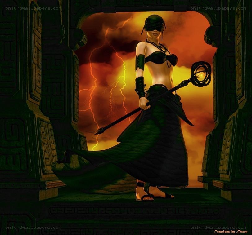 Blindfolded warrior with staff
