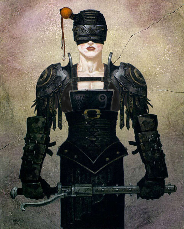 Blindfolded warrior with weapon