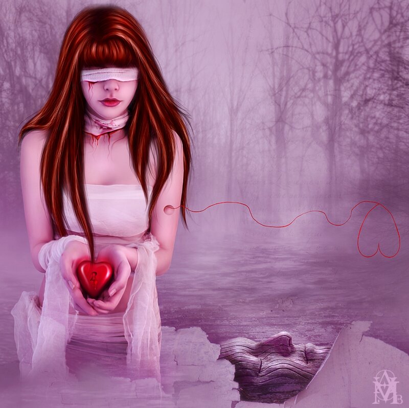 Blindfolded Woman Holding Heart