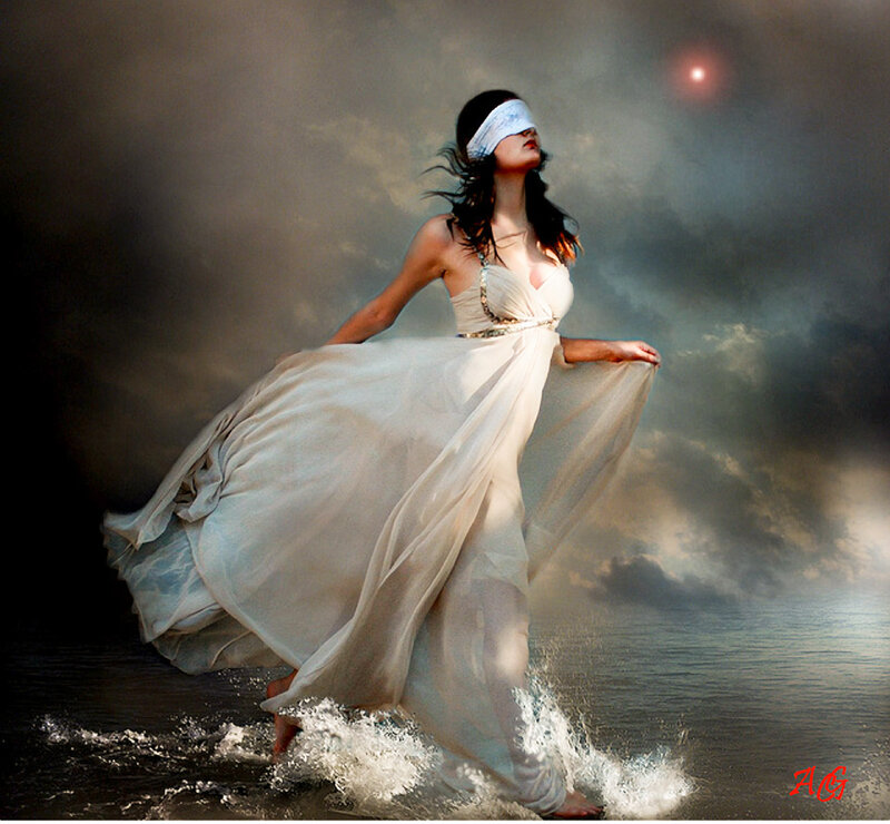 Blindfolded Woman in Dress