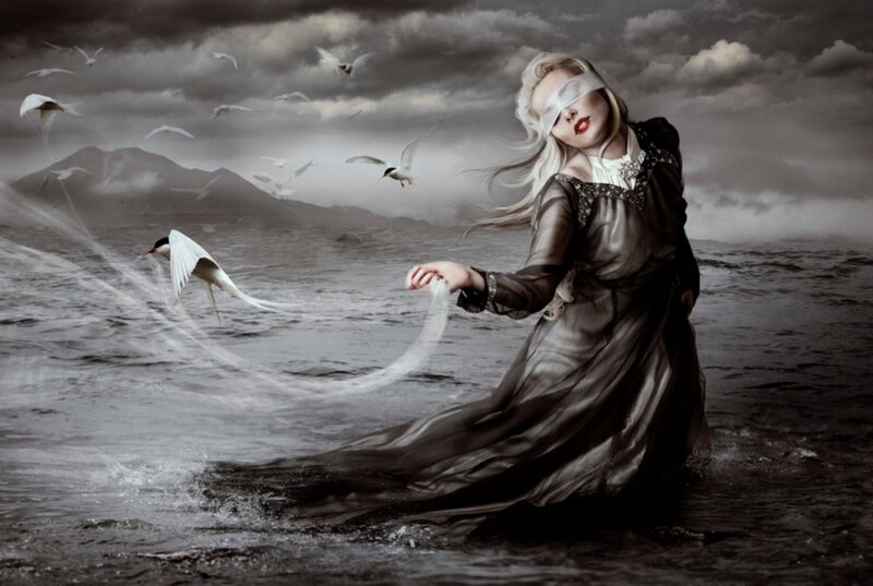 Blindfolded Woman in Water