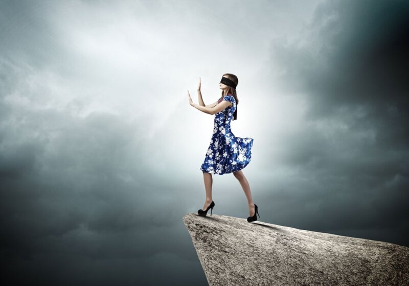 Blindfolded Woman on Cliff — Blue