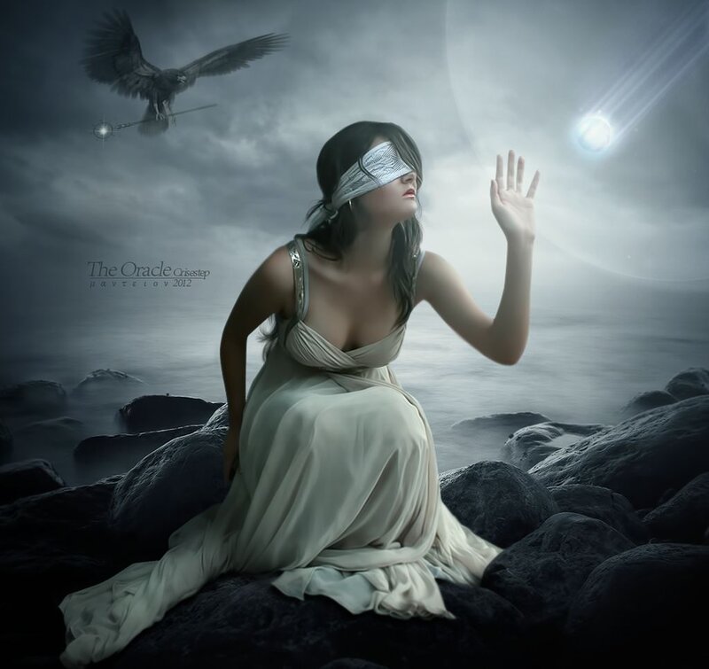 Blindfolded Woman on Rocks — Gray