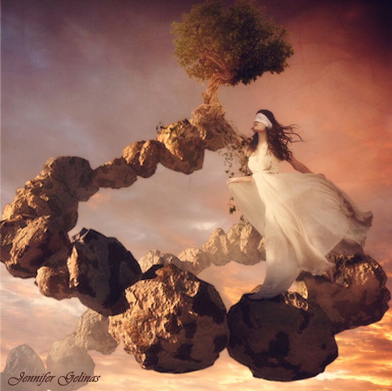 Blindfolded Woman on Rocks
