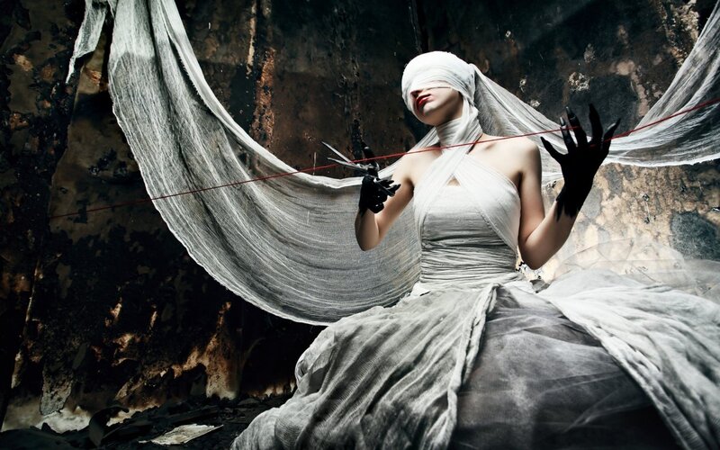 Blindfolded Woman with Scissors — White