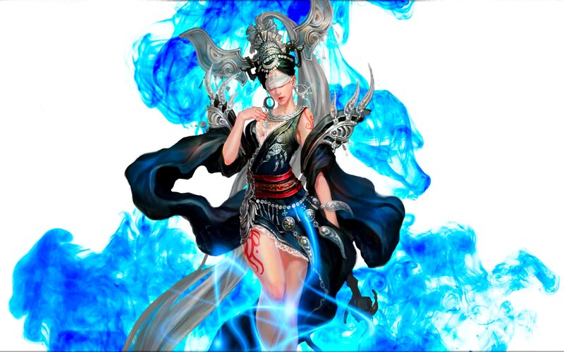 Blindfolded Woman with Wings — Blue
