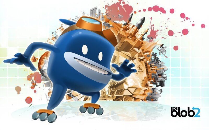 Blob character with city explosion