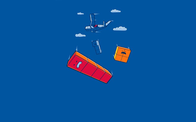 Blocks Falling from Plane — Blue