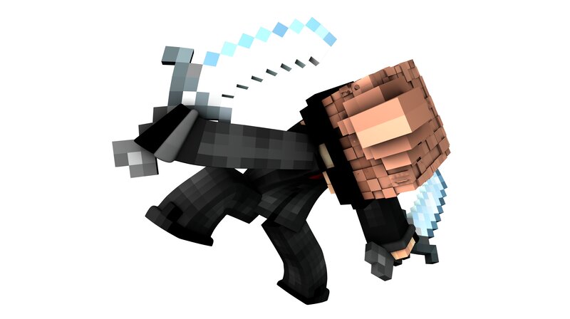 Blocky Character with Sword — Black