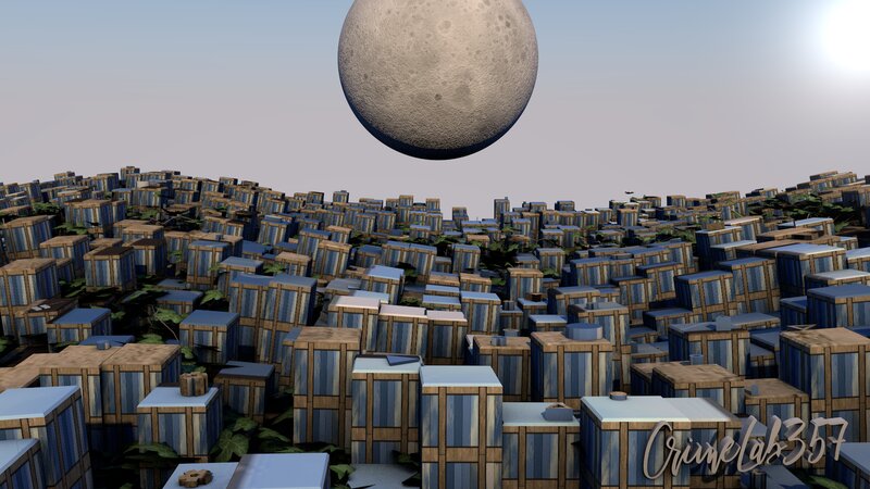 Blocky City under Moon