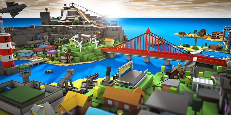 Blocky Cityscape with Bridge