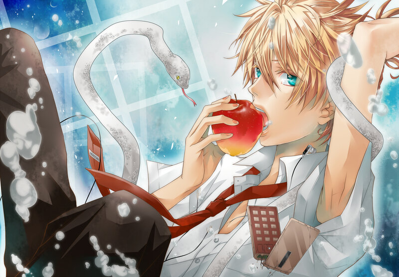 Blond Anime Boy Eating Apple