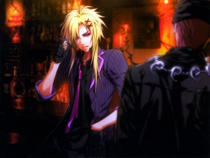 Blond Anime Character — Black, Dramatic, Night, Bar