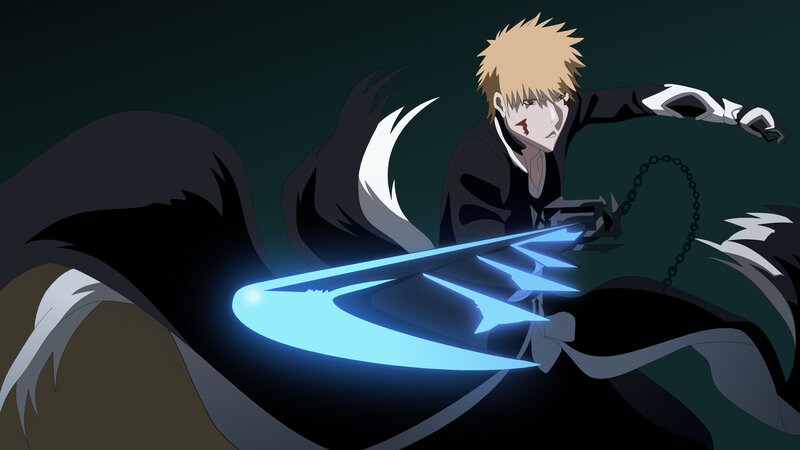 Blond Anime Character — Black, Dramatic, Night, Sword, Chain
