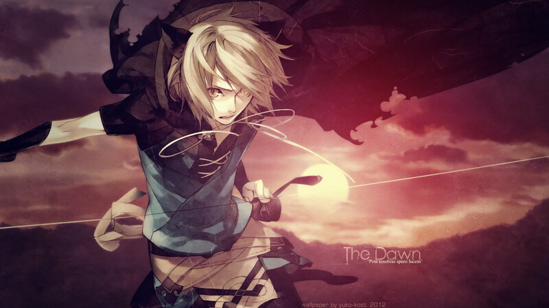 Blond Anime Character — Red, Dramatic, Sunset