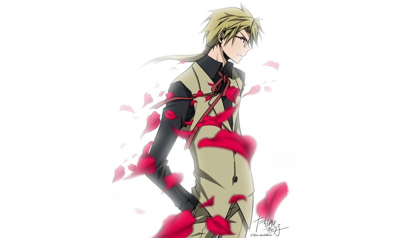 Blond Anime Character — White, Dramatic, Rose Petals