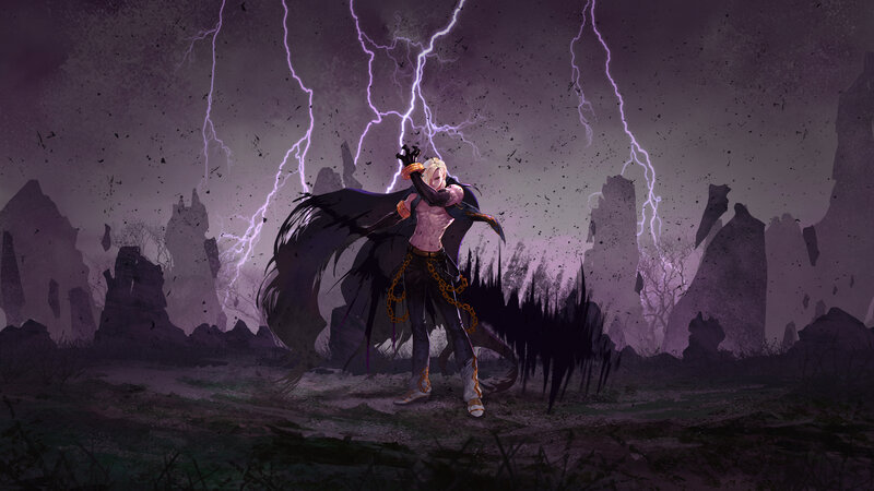 Blond Character with Wings — Purple