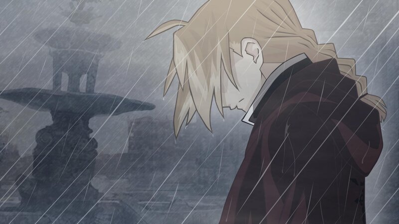 Blond-haired Character in Rain — Gray