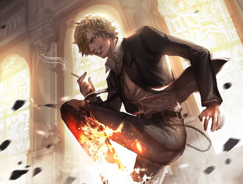 Blond Man in Flames