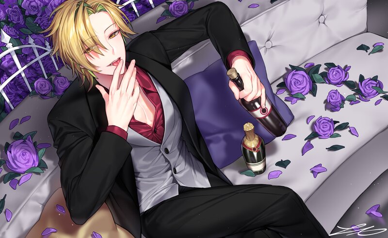 Blond Man on Couch — Purple