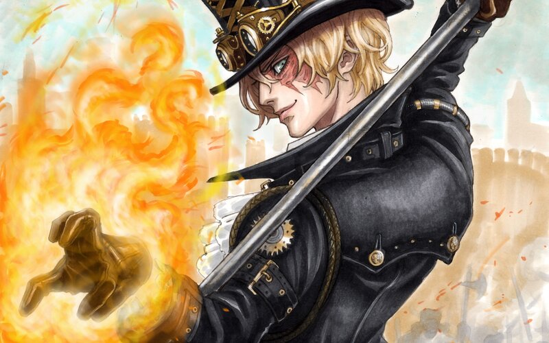 Blond Man with Sword — Black, Dramatic