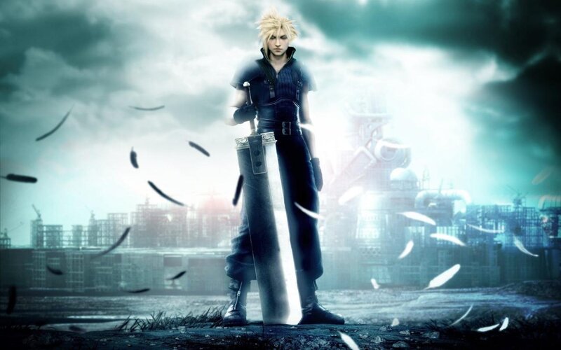 Blond Man with Sword — Blue, Dramatic, Digital Art, City Ruins, Feathers, Gray, White
