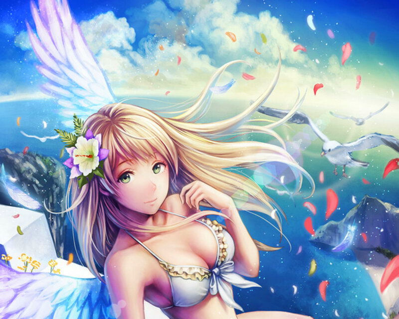 Blonde Angel Girl — Blue, Serene, Afternoon, Digital Art