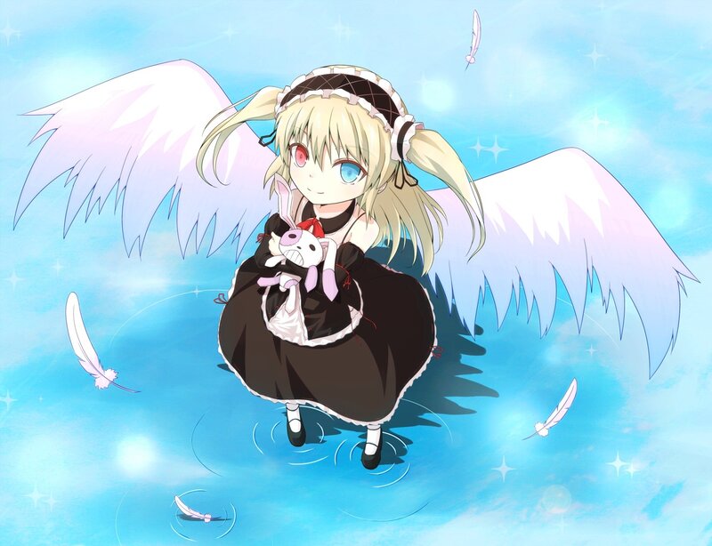 Blonde Angel Girl — Blue, Serene, Anime, Wings