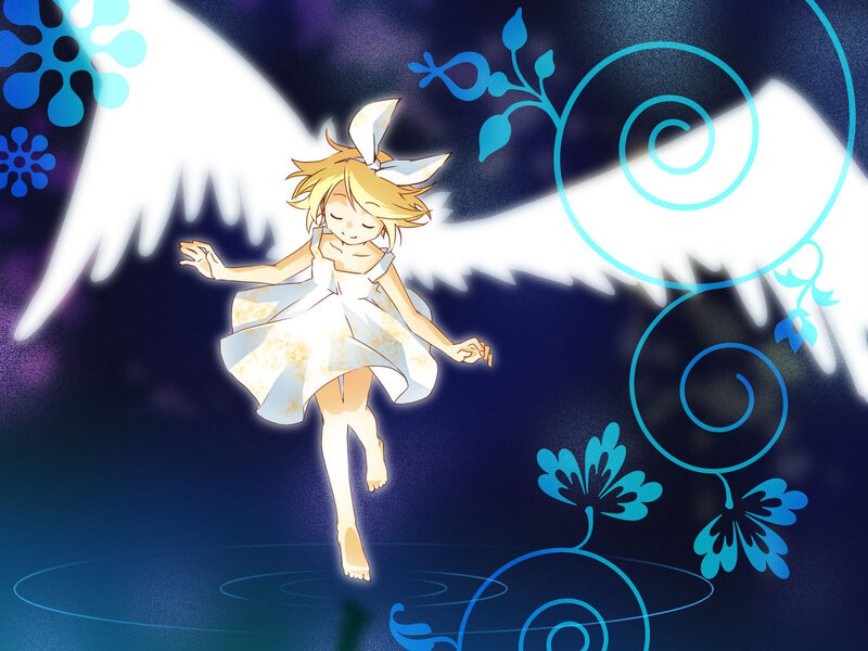 Blonde Angel Girl — Blue, Serene, Night, Anime