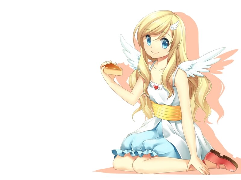 Blonde Angel Girl — White, Cheerful