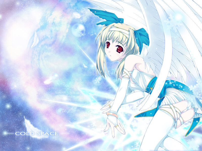 Blonde Angel Girl — White, Serene, Anime, Wings, Feathers