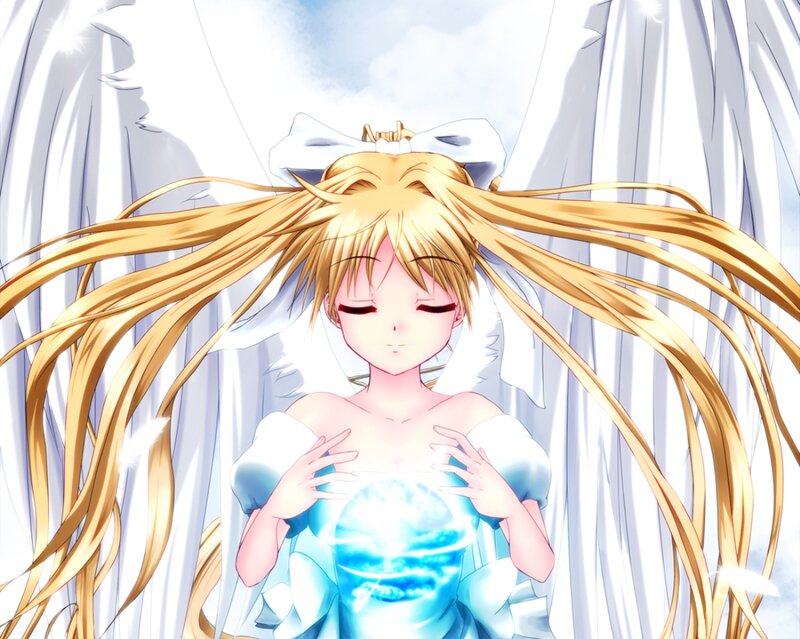 Blonde Angel Girl — White, Serene, Anime, Wings