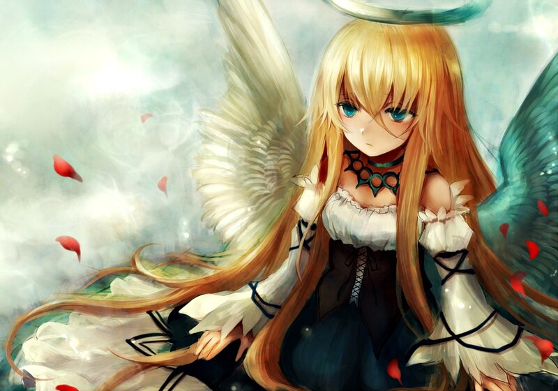 Blonde Angel Girl — White, Serene, Digital Art, Wings