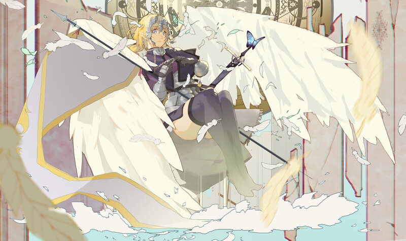 Blonde Angel Warrior — White, Dramatic, Anime, Wings, Spear