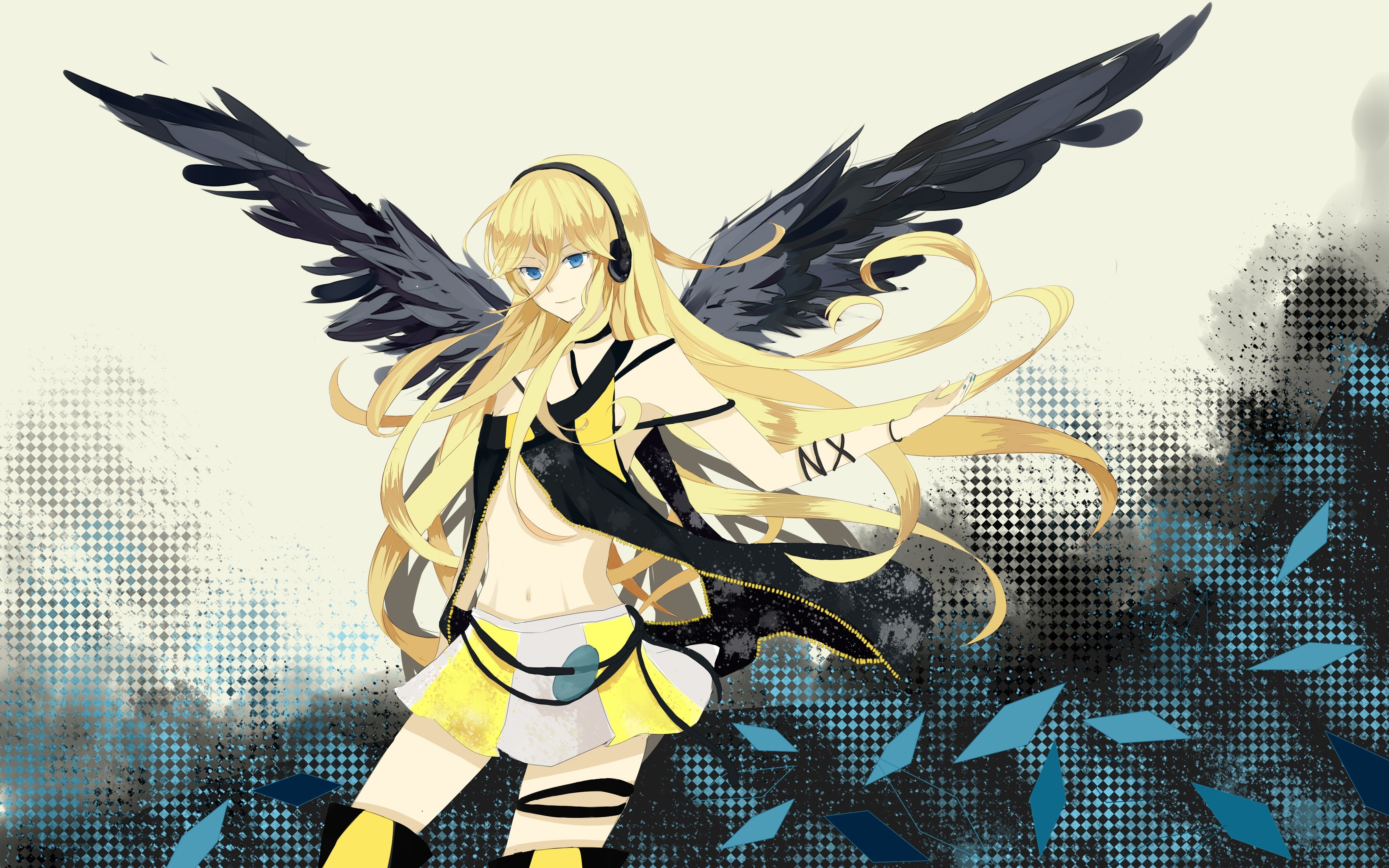 blonde angel with black wings