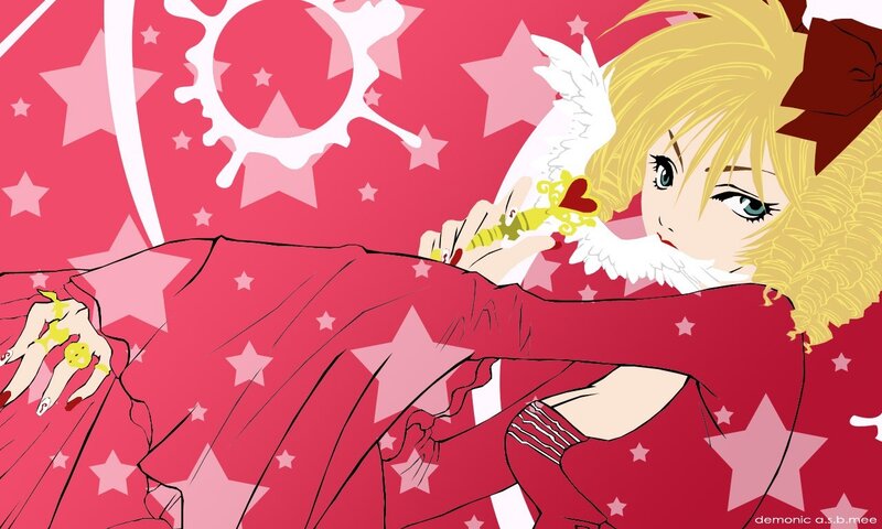 blonde angel with red dress