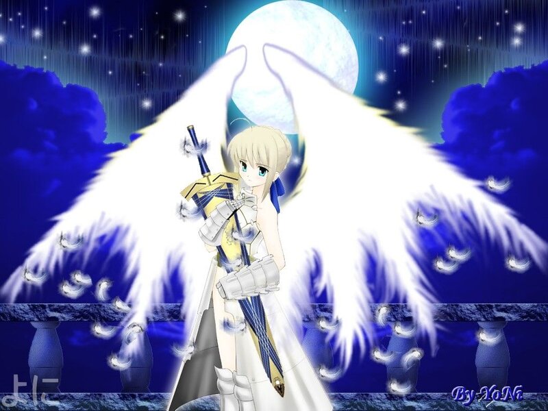 Blonde Angel with Sword — Blue