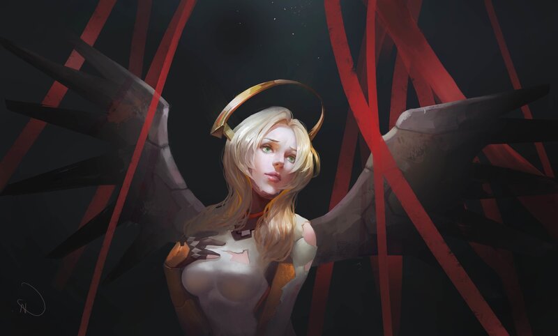 Blonde Angel with Wings — Black