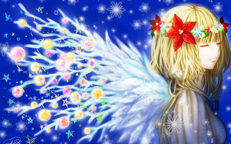 Blonde Angel with Wings — Blue, Serene, Night