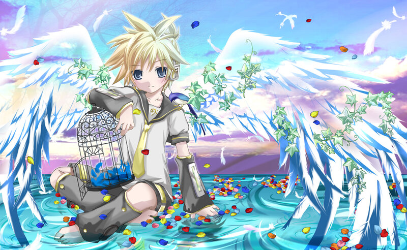Blonde Angel with Wings — Blue, Serene, Sunset