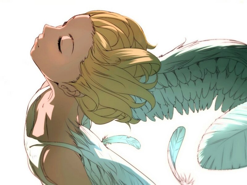 Blonde Angel with Wings — White, Serene, Anime