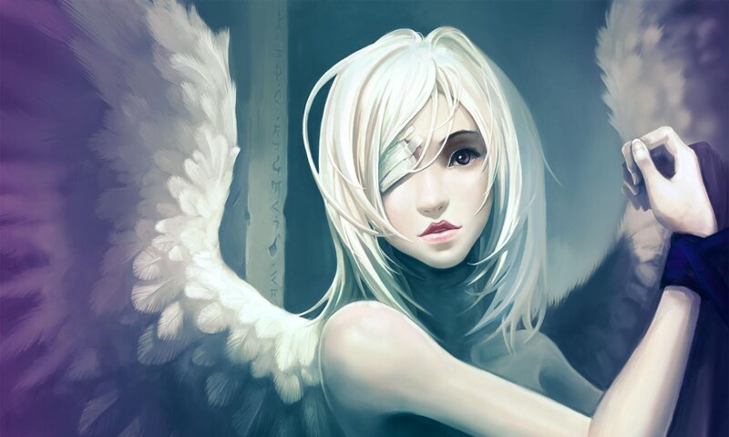Blonde Angel Woman — White, Dramatic