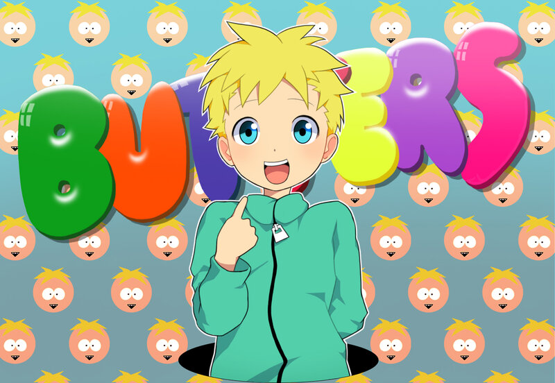 Blonde Anime Boy — Blue, Playful, Text