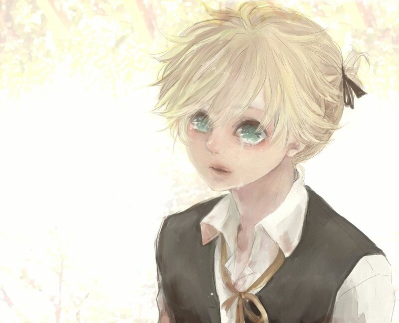 blonde anime boy crying