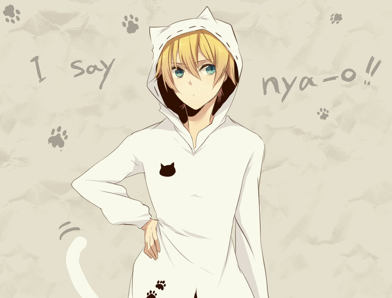 Blonde Anime Boy in Cat Onesie