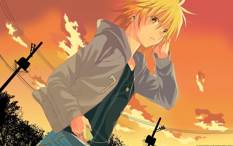 Blonde Anime Boy — Orange, Dramatic, Sunset