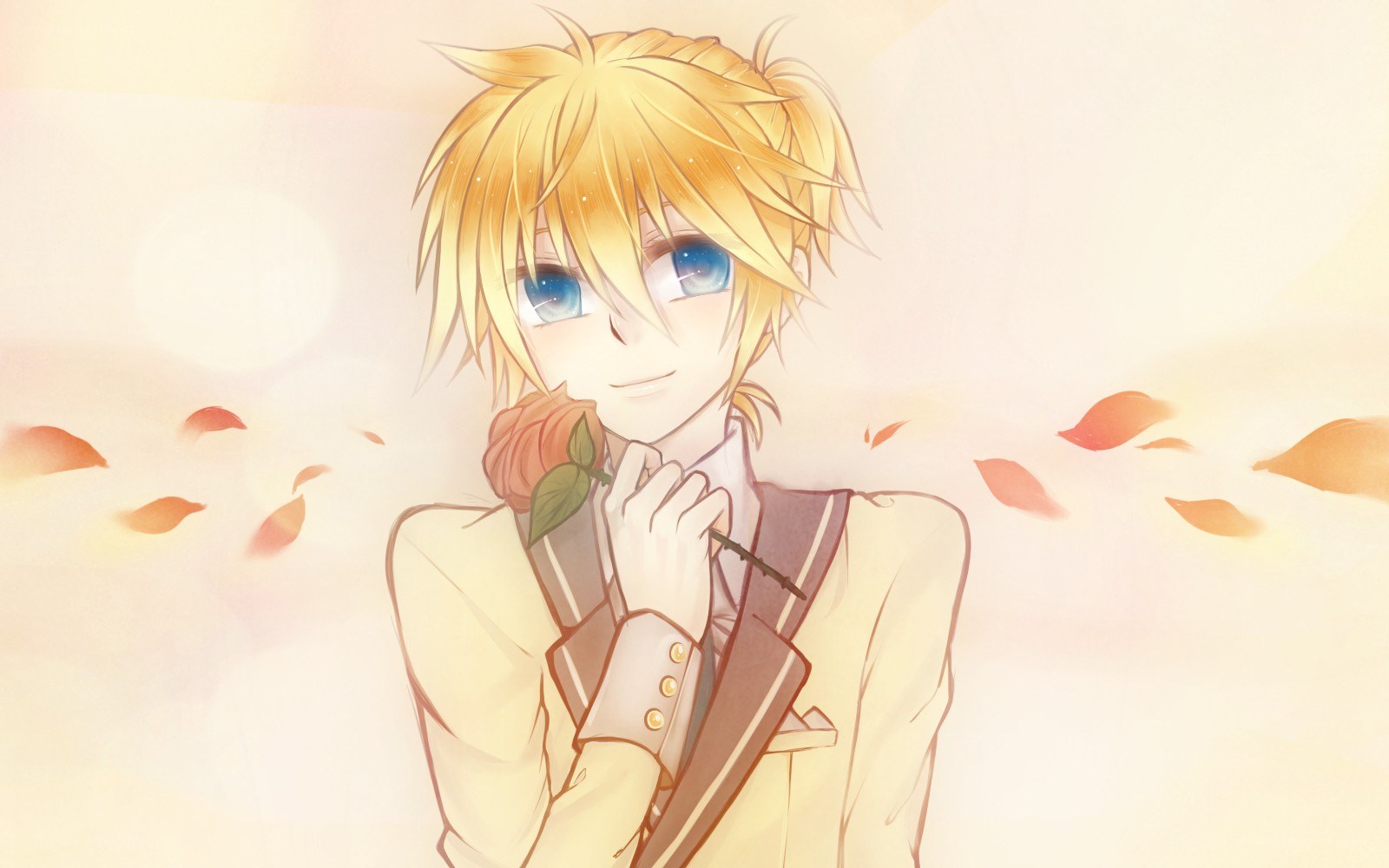 blonde anime boy with rose